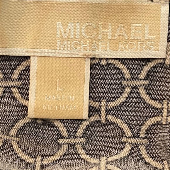 Michael by Michael Kors Blouse Womens Large Geometric Peasant Top Black Tan - Picture 12 of 14